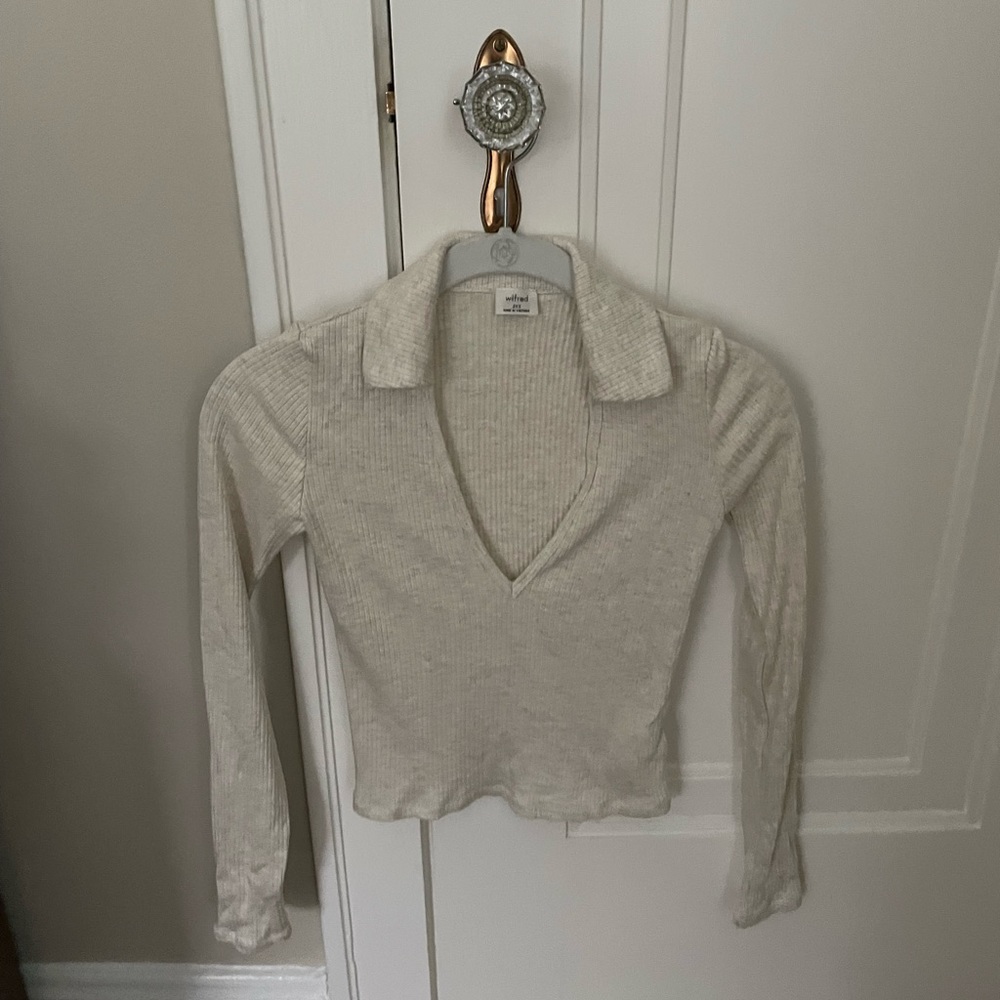 Aritzia Cropped Rib Polo Ls Top